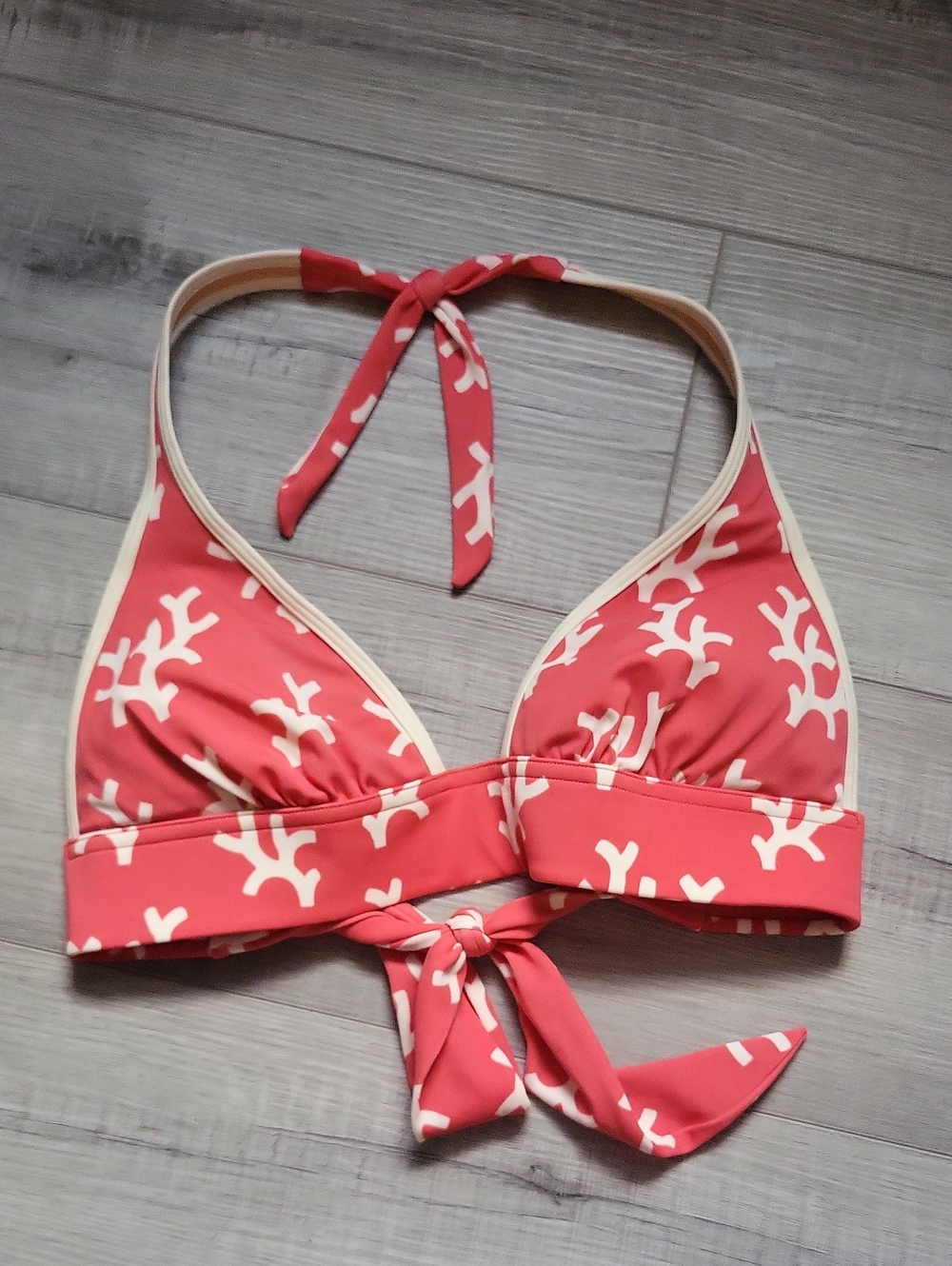 Victoria's Secret Kids Coral Halter Bikini Top with White Coral Print
